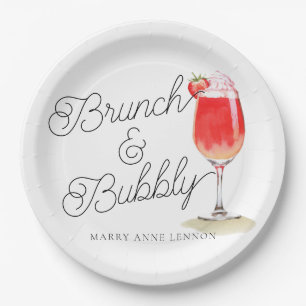 Script Bridal Shower Bubbly Cocktail Party Paper Plate