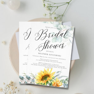 Script Bridal Shower Elegant Sunflower Eucalyptus Invitation