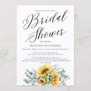 Script Bridal Shower Elegant Sunflower Invitation