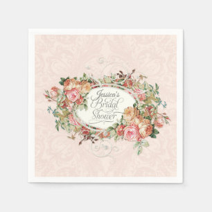 Script Bridal Shower Vintage Blush Floral Bouquet Napkin
