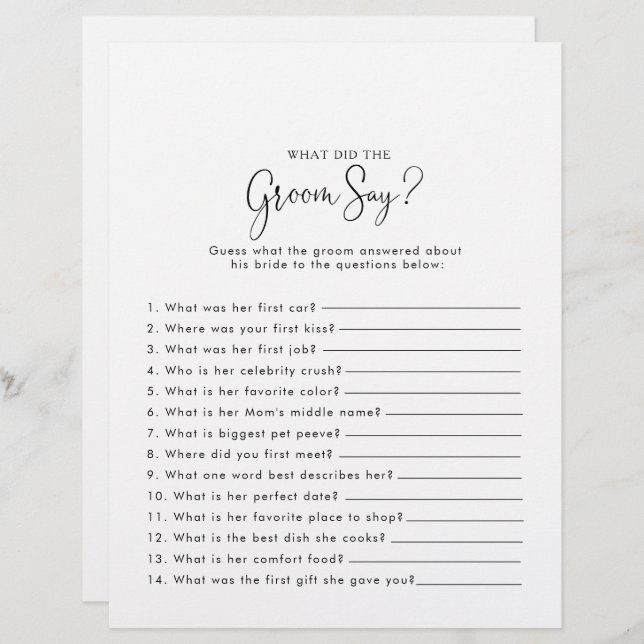 Script Bridal Shower What did the Groom Say (Front/Back)