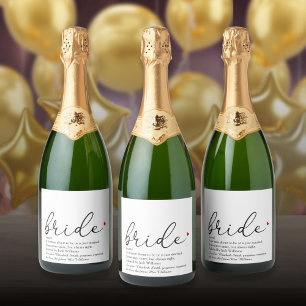 Script Bride Definition Bridal Shower Wedding Sparkling Wine Label