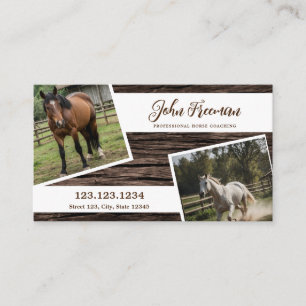 Script Brown Wood Texture Horse Photo Equine Business Card