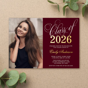 Script Burgundy 2026 Photo Graduation Party Gold