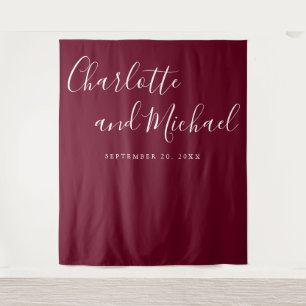 Script Burgundy Red Wedding Photo Booth Backdrop Tapestry