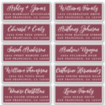 Script Burgundy Wedding Guest Address Labels<br><div class="desc">Easy to personalise, names and addresses / individual wedding address label stickers for guest invitations. These chic, modern and stylish wedding address labels feature your wedding guest names in white elegant handwritten script calligraphy on a burgundy background. Simply add your individual wedding guest names and address. Exclusively designed for you...</div>
