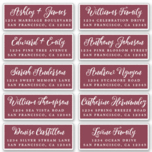 Script Burgundy Wedding Guest Address Labels