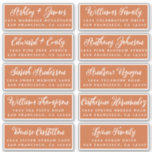 Script Burnt Orange Wedding Guest Address Labels<br><div class="desc">Easy to personalize, names and addresses / individual wedding address label stickers for guest invitations. These chic, modern and stylish wedding address labels feature your wedding guest names in white elegant handwritten script calligraphy on a burnt orange background. Simply add your individual wedding guest names and address. Exclusively designed for...</div>