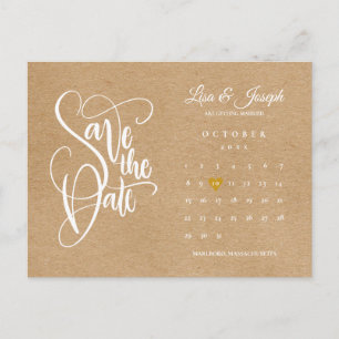 Script Calendar Save the Date Gold Heart Postcard