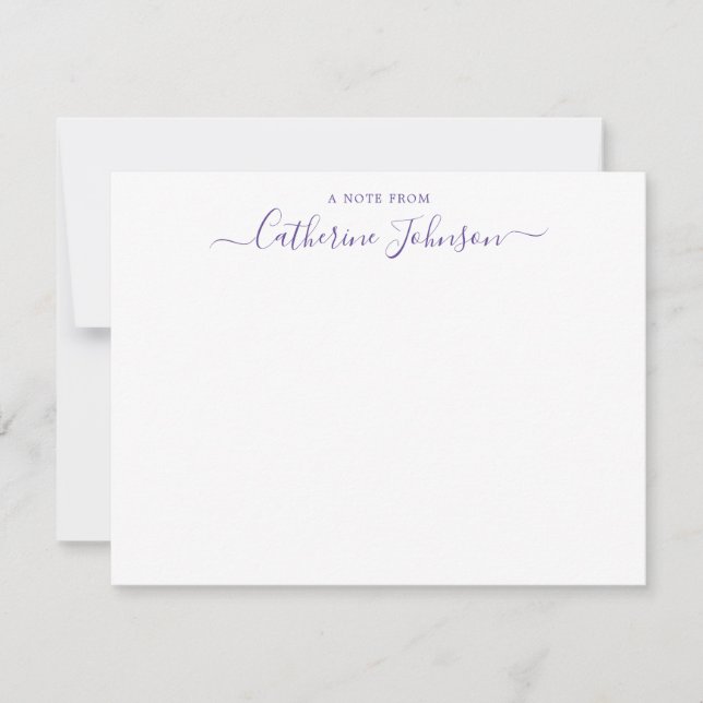 Script Calligraphy A Note From Purple Violet Plum Card (Front)
