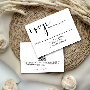Script Calligraphy Black and White  RSVP Card