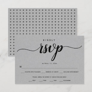 Script calligraphy grey kraft paper rustic wedding RSVP card