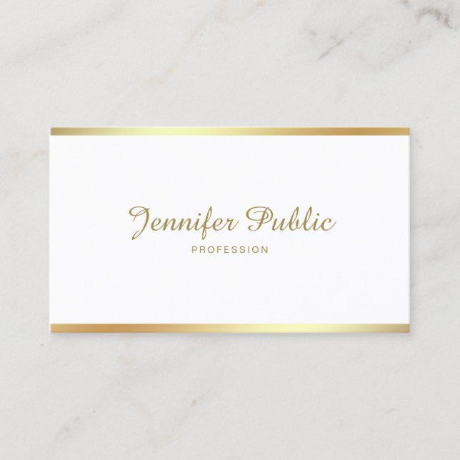 Script Calligraphy Handwritten Gold Modern Sleek Business Card (Front)