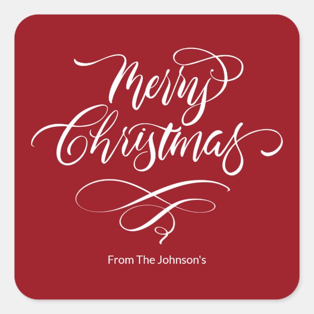 Script Calligraphy Merry Christmas  Square Sticker (Front)