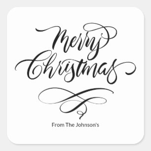 Script Calligraphy Merry Christmas Square Sticker