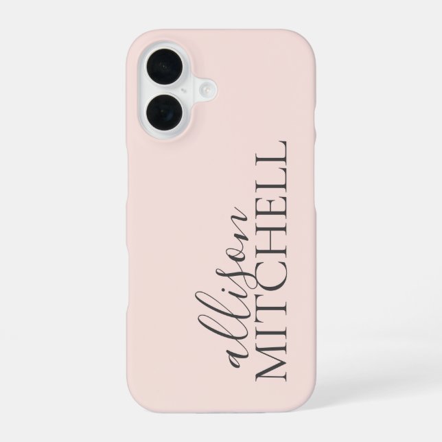 Script Calligraphy Minimalist Blush Pink iPhone 16 Case (Back)