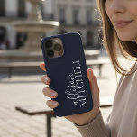 Script Calligraphy Minimalist Navy Blue iPhone 13 Pro Max Case<br><div class="desc">Minimalist case features name combining script calligraphy with chic serif font.</div>