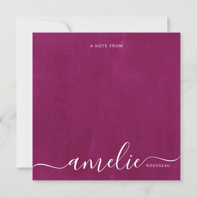 Script Calligraphy Monogram Raspberry Distressed Card (Front)