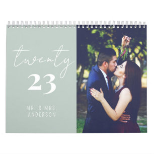Script Calligraphy Newly Wed Photo Calendar   Sage