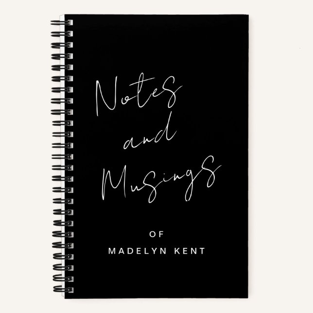 Script Calligraphy Personalised Black & White Notebook (Front)