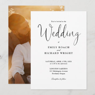Script Calligraphy Photo Black And White Wedding Invitation