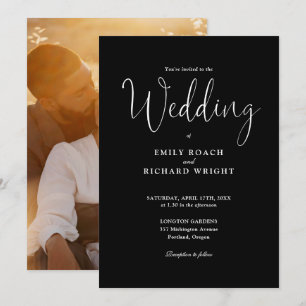 Script Calligraphy Photo Black And White Wedding Invitation