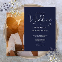Script Calligraphy Photo Navy Blue Wedding