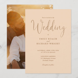 Script Calligraphy Photo Soft Peach Wedding Invitation