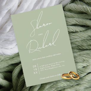 Script calligraphy sage green minimalist wedding invitation