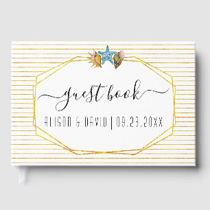 Script calligraphy watercolor seashells wedding guest book