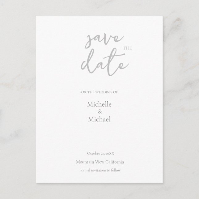 Script Calligraphy Wedding Modern Save the Date Announcement Postcard (Front)