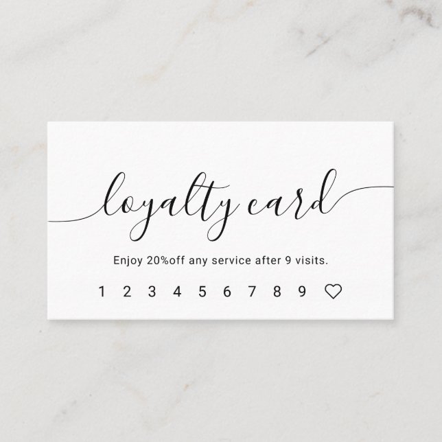 Script Calligraphy White Loyalty Card (Front)
