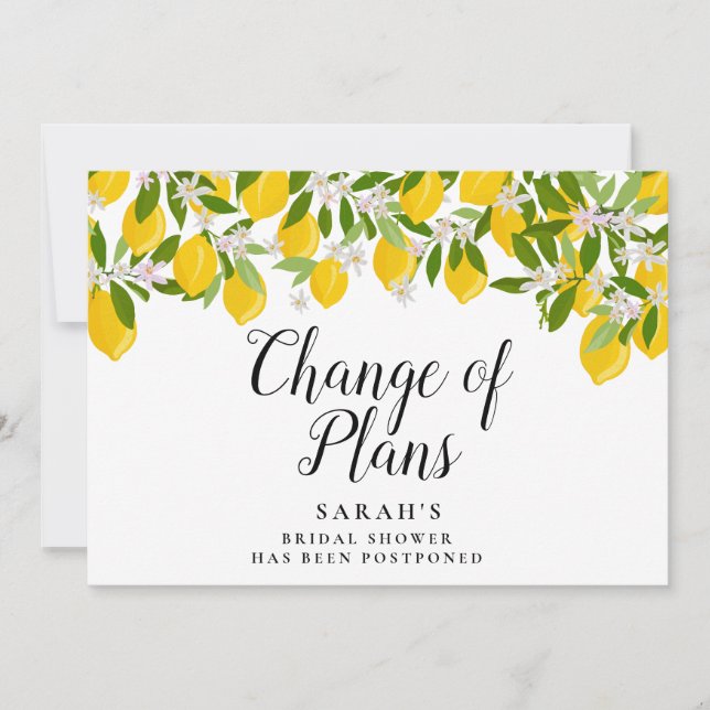 Script Change of Plans Bridal Shower Lemons Save The Date (Front)