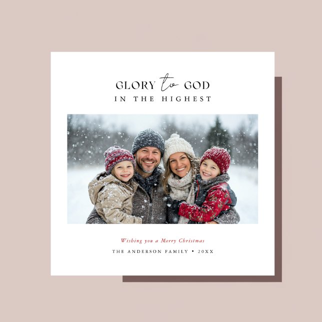 Script Christian Christmas Glory To God Photo Red Holiday Card (Creator Uploaded)