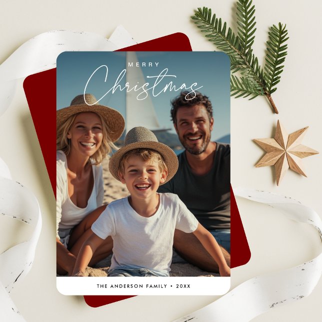 Script Christmas Beachy Nautical Family Kids Photo Holiday Card (Creator Uploaded)