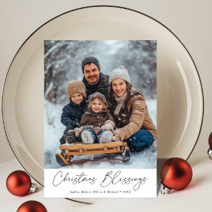 Script Christmas Blessing Religious Family Photo Holiday Card