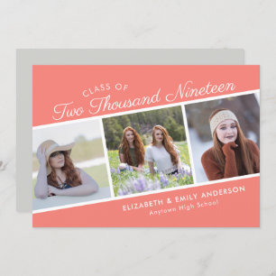 Script Class of 2019   Coral 3 Photos Graduation Invitation