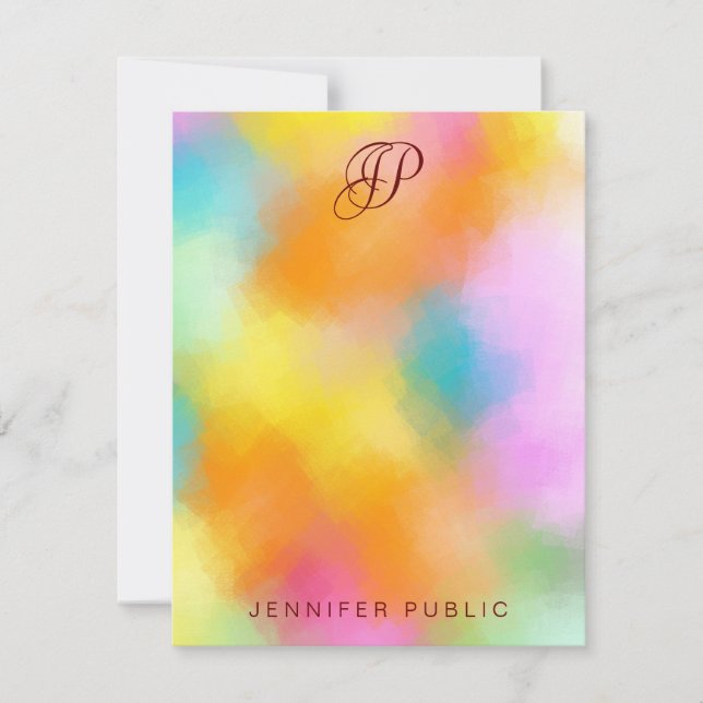 Script Colourful Abstract Handwriting Monogrammed Card (Front)