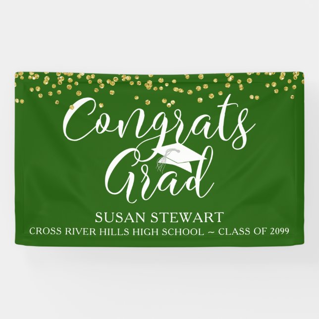 Script CONGRATS GRAD Gold Glitter Green Banner (Horizontal)