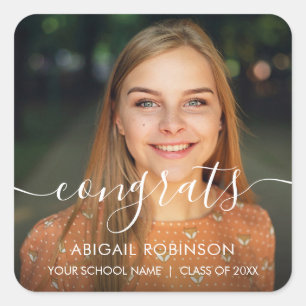 Script Congrats Graduation Photo Custom Square Sticker