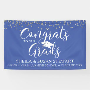 Script CONGRATS TO OUR GRADS Confetti Blue Banner