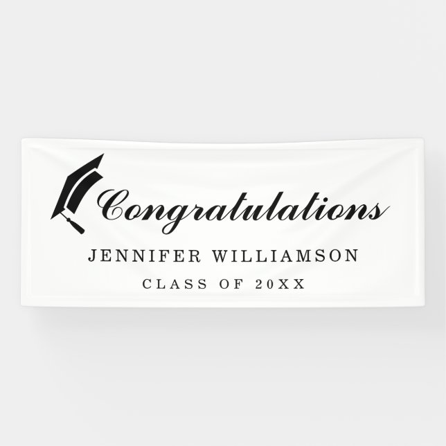 Script Congratulations Graduation Black & White Banner (Horizontal)