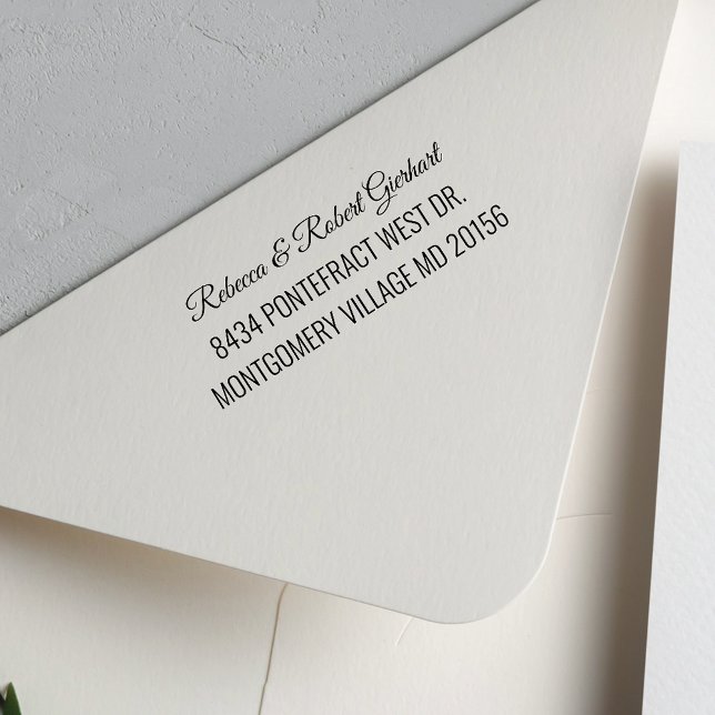 Script Couple Personal Office Return Address Self-inking Stamp (Modern Return Address Self-Inking Rubber Stamp)