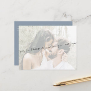Script Couple Photo Dusty Blue Save the Date Announcement Postcard