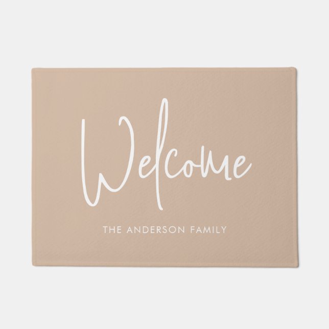 Script Custom Colour Minimalist Family Name Welcom Doormat (Front)