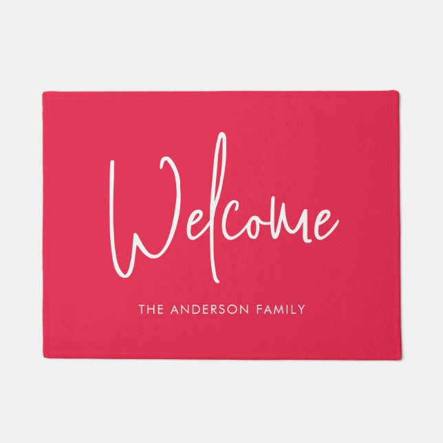 Script Custom Colour Minimalist Family Name Welcom Doormat (Front)