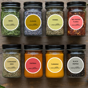 Script Custom Herb & Spice jar labels colour coded