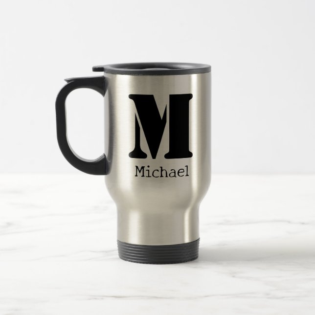 Script Custom Name Monogram  Travel Mug (Left)