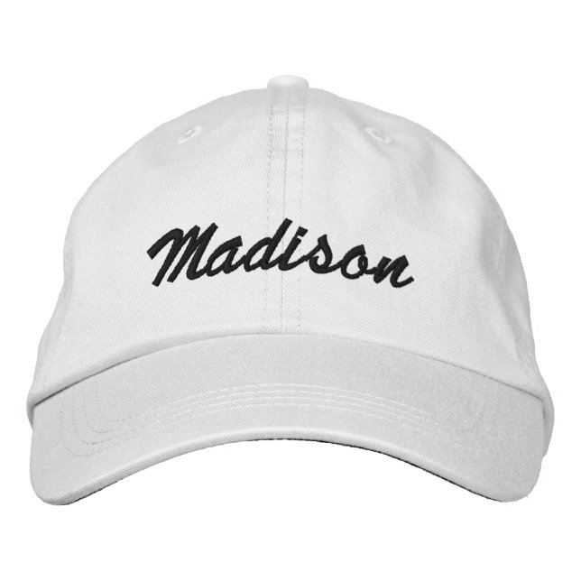  Script Custom name text black white Embroidered Hat (Front)