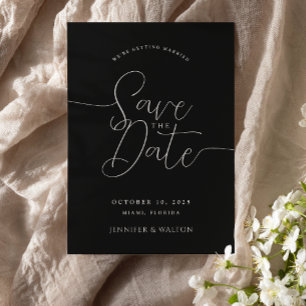 Script custom names black wedding save the date invitation